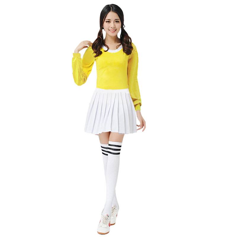 Long-sleeve yellow shirt + 0013 white dress